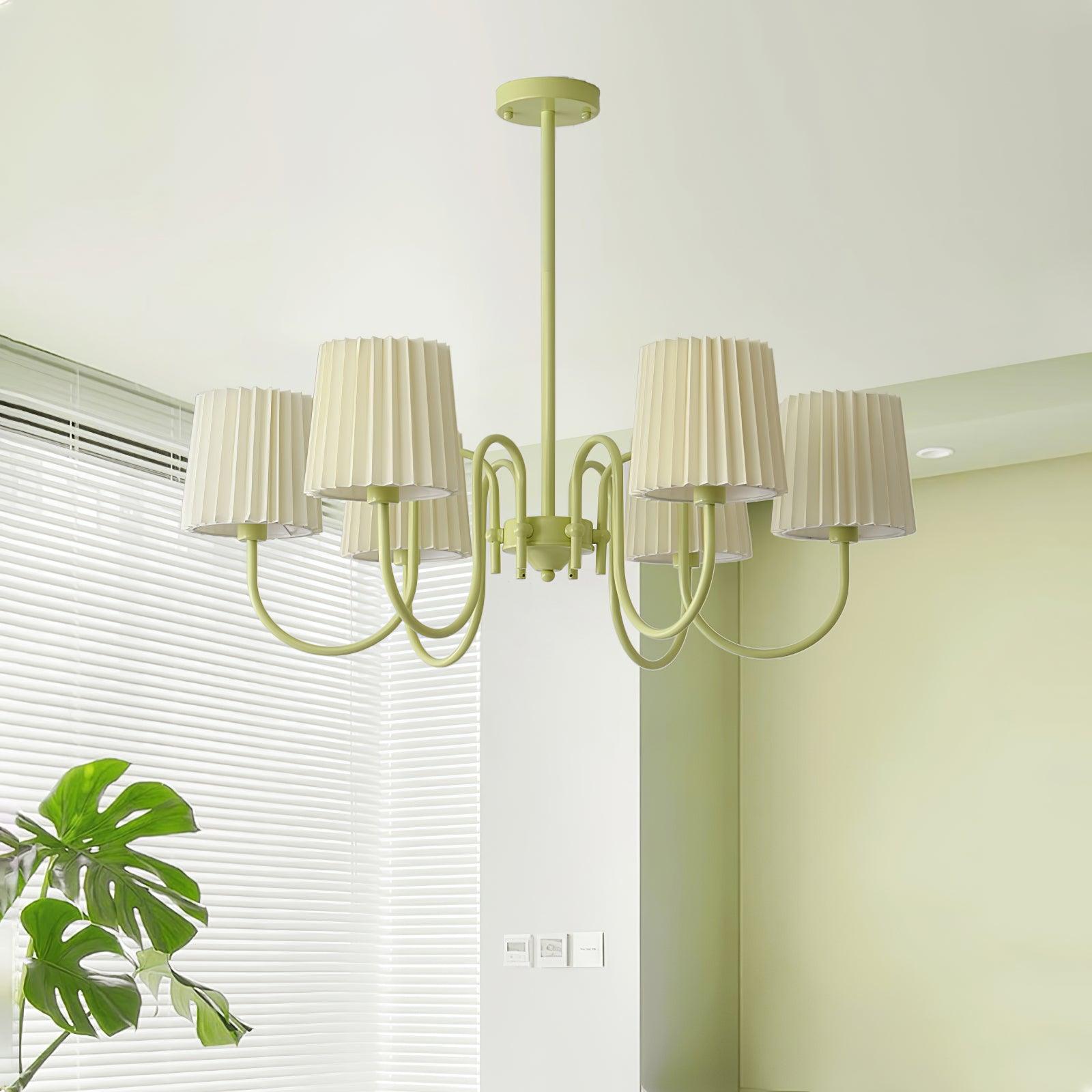 Matcha Green Pleated Fabric Chandelier Modern Multi Head Pendant Ceiling Light