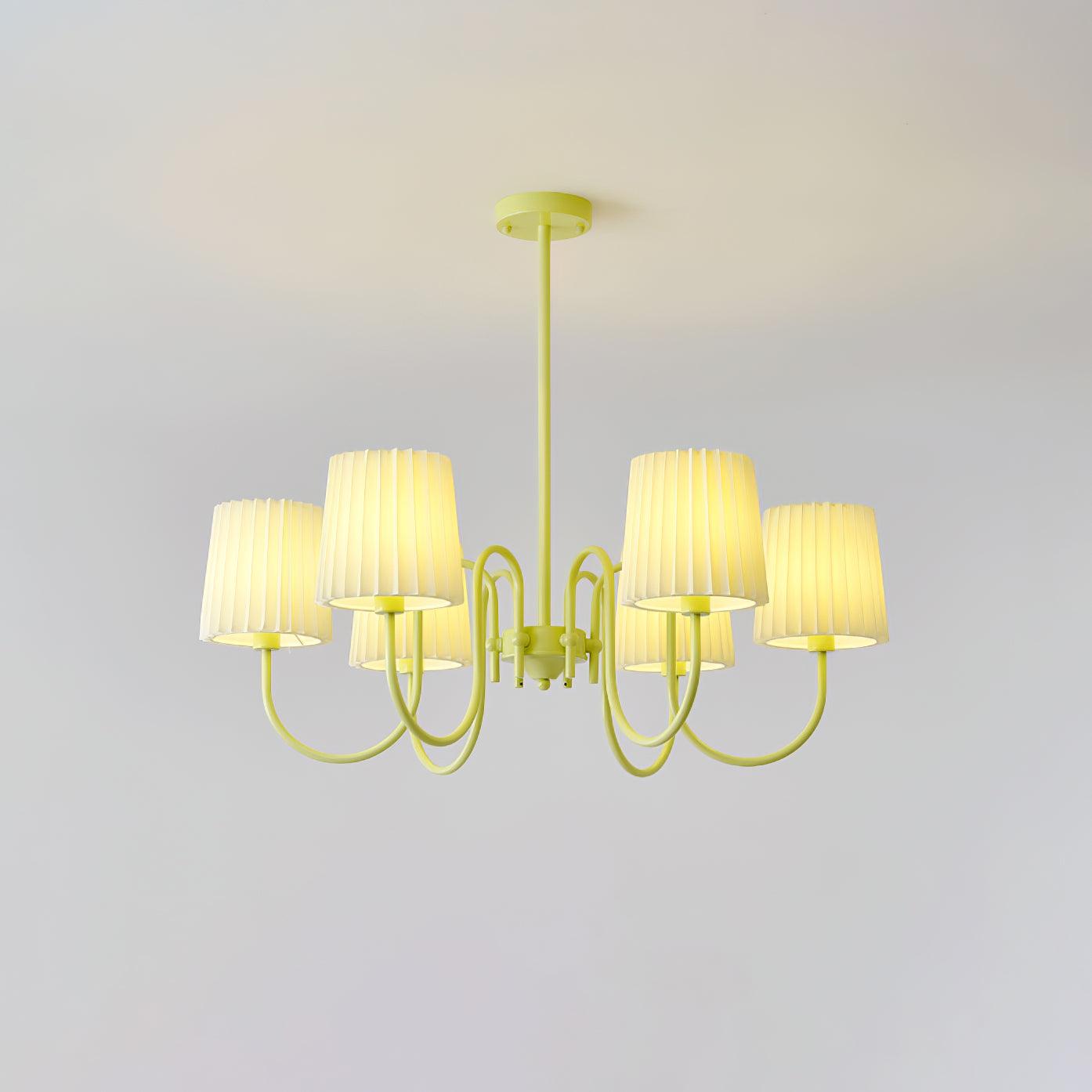 Matcha Green Pleated Fabric Chandelier Modern Multi Head Pendant Ceiling Light