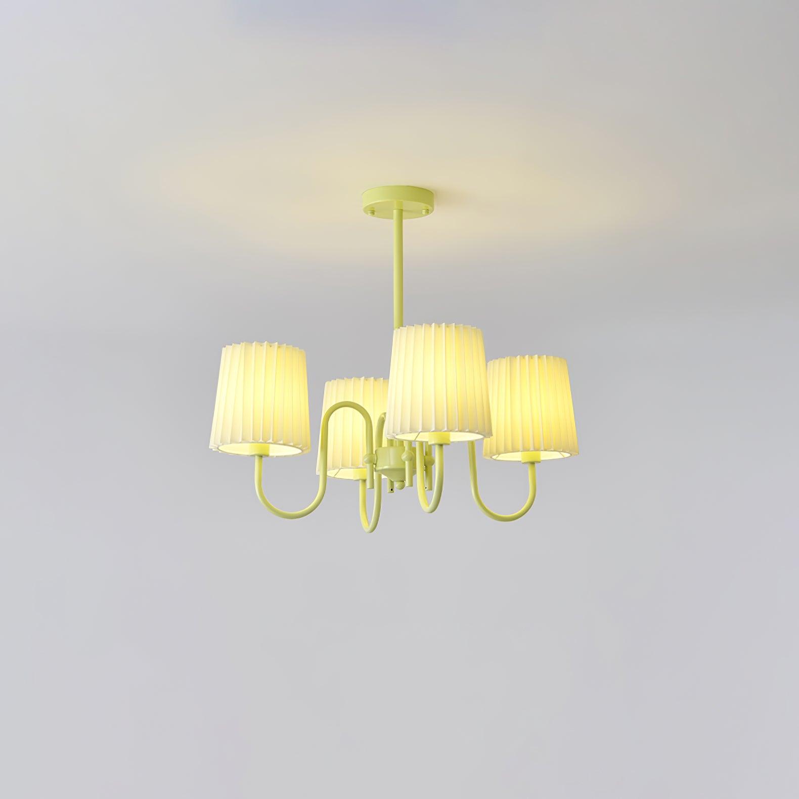 Matcha Green Pleated Fabric Chandelier Modern Multi Head Pendant Ceiling Light