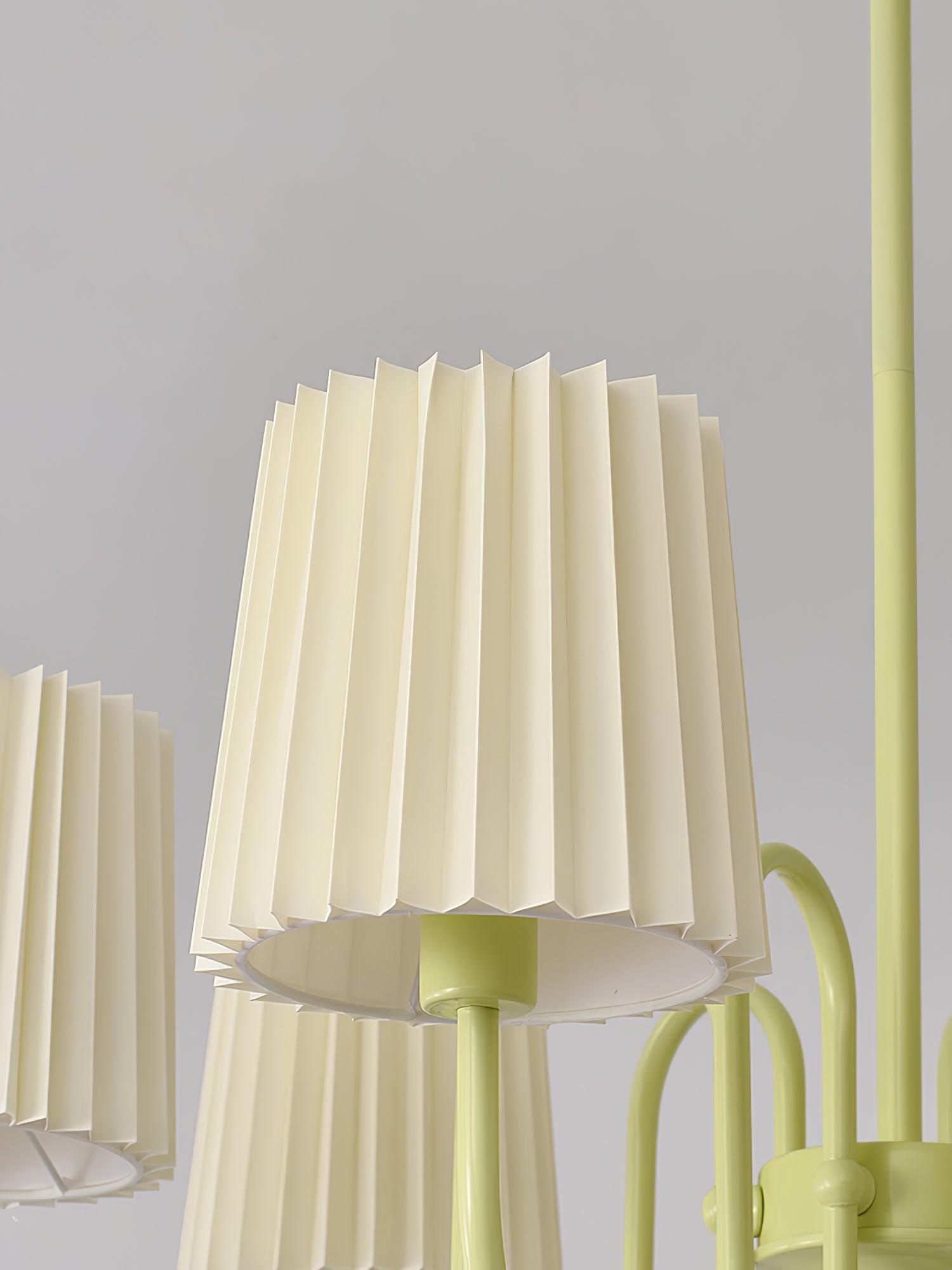 Matcha Green Pleated Fabric Chandelier Modern Multi Head Pendant Ceiling Light