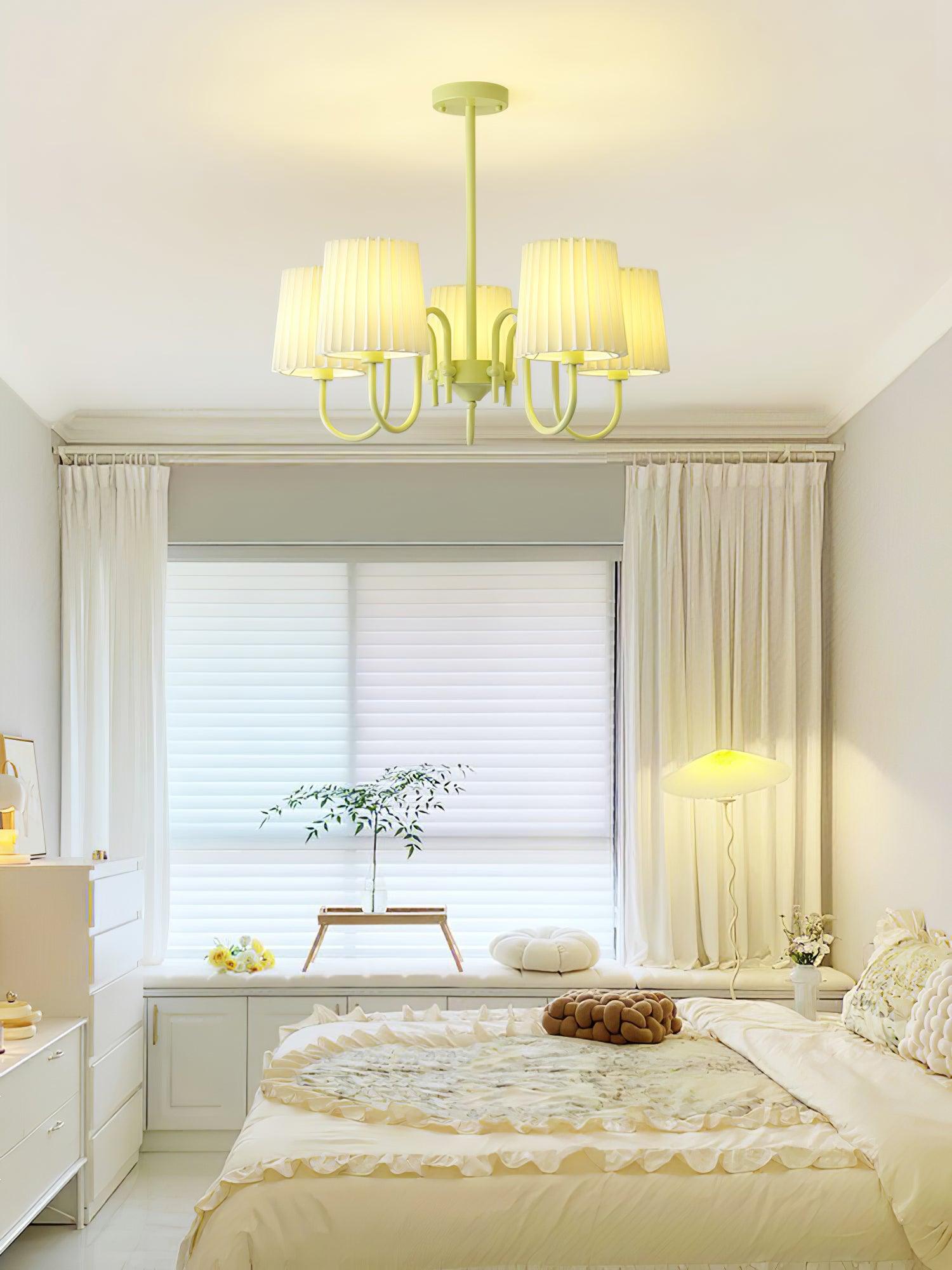 Matcha Green Pleated Fabric Chandelier Modern Multi Head Pendant Ceiling Light