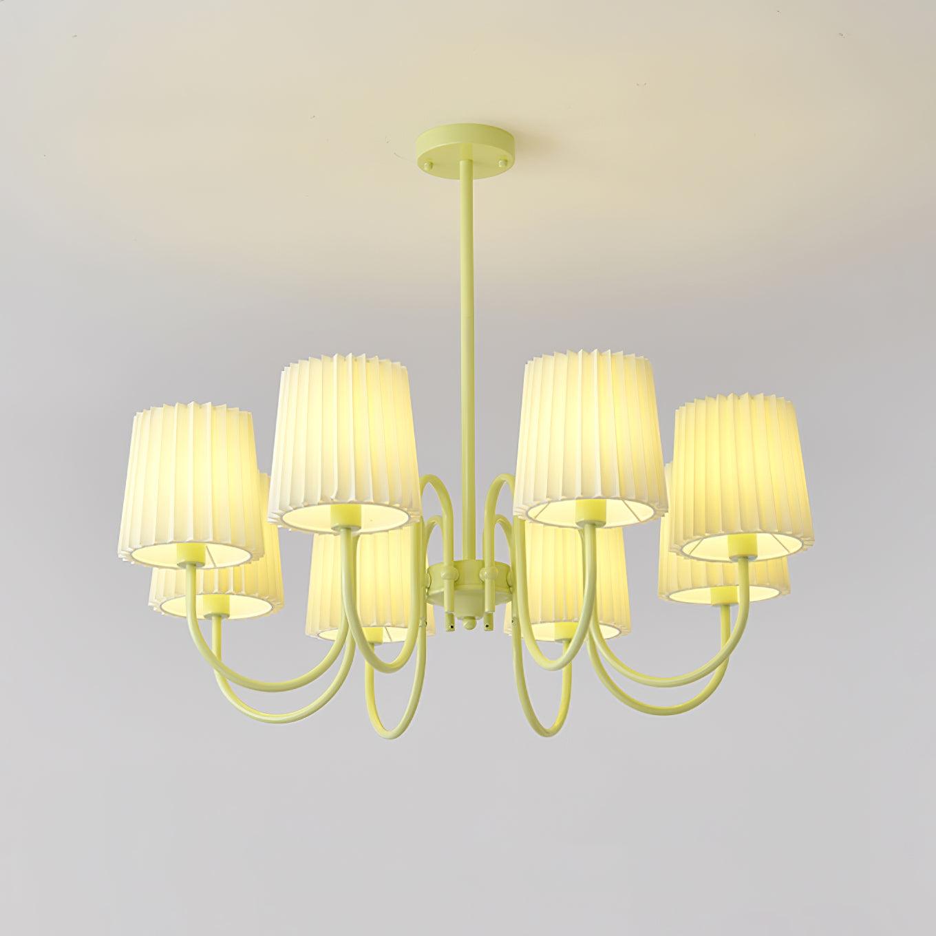 Matcha Green Pleated Fabric Chandelier Modern Multi Head Pendant Ceiling Light