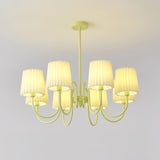 Matcha Green Pleated Fabric Chandelier Modern Multi Head Pendant Ceiling Light