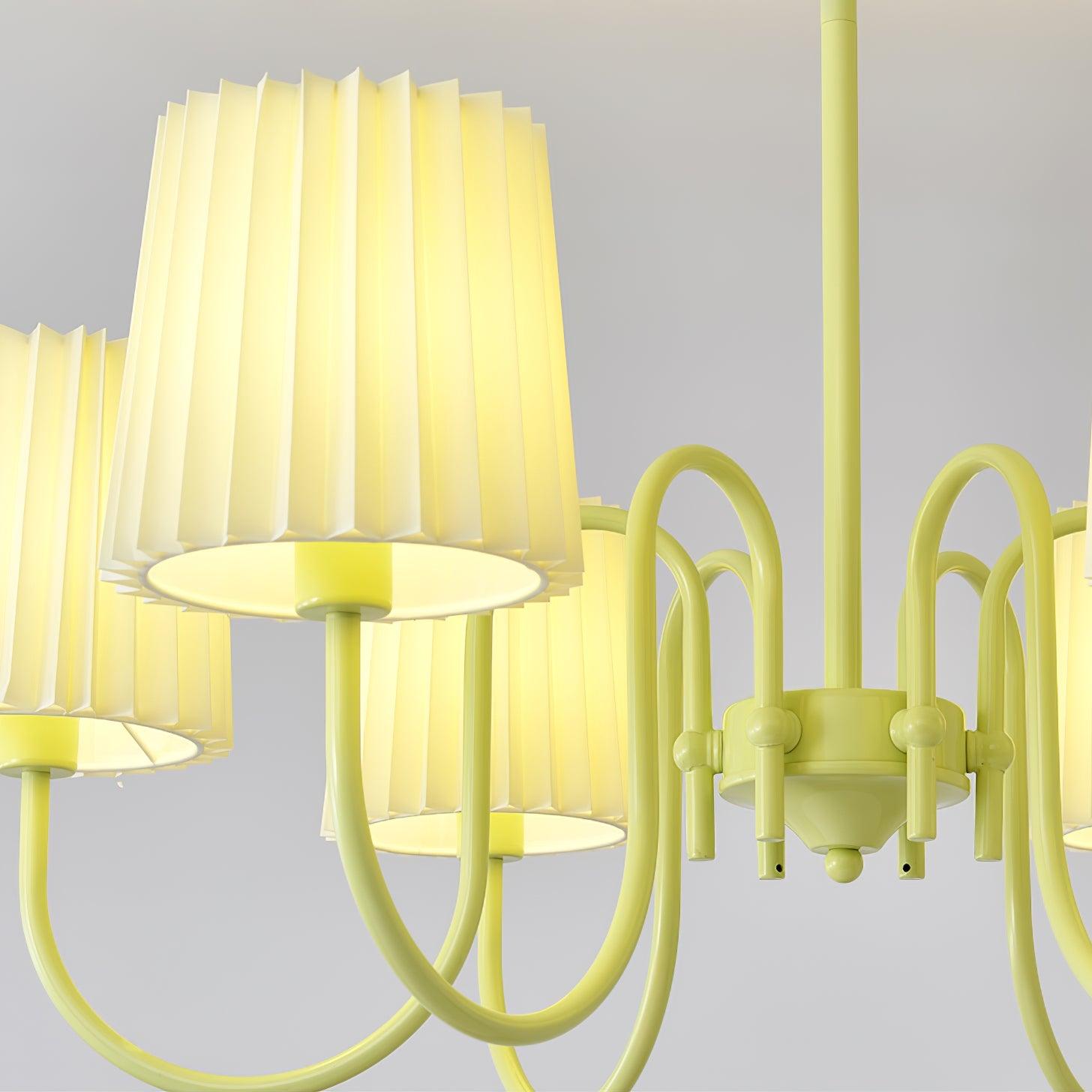 Matcha Green Pleated Fabric Chandelier Modern Multi Head Pendant Ceiling Light