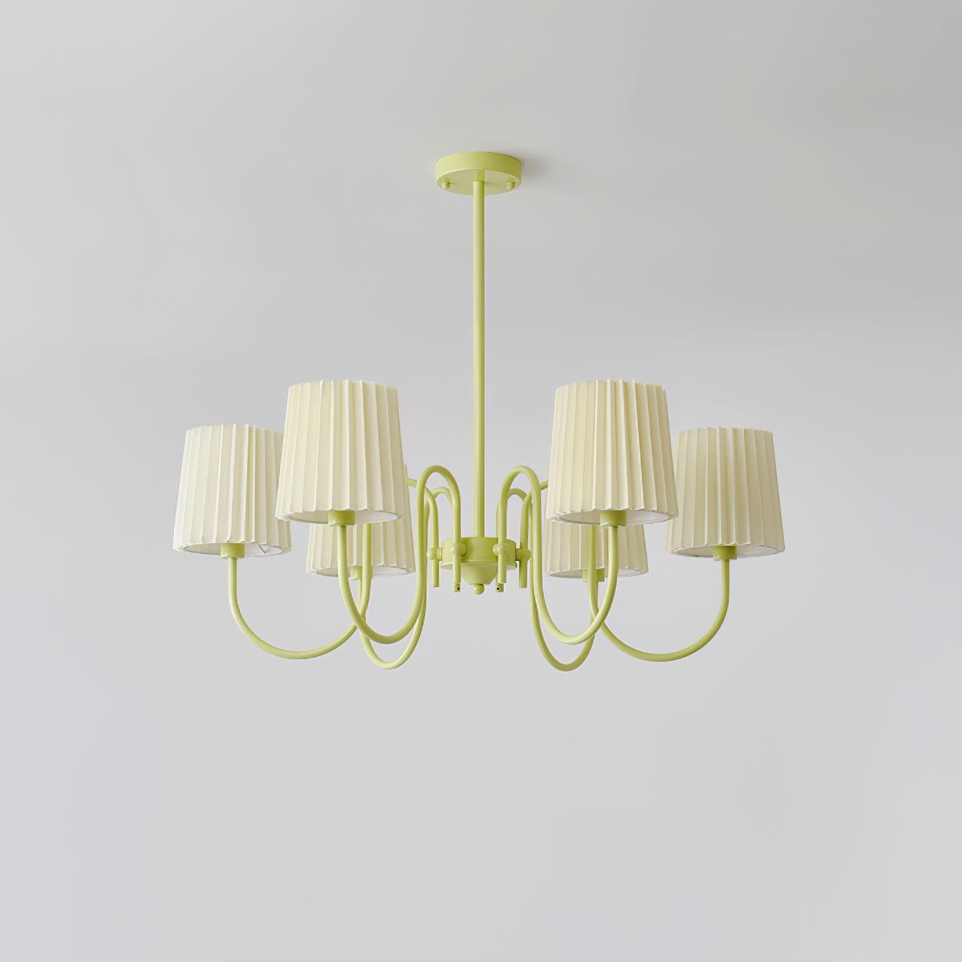 Matcha Green Pleated Fabric Chandelier Modern Multi Head Pendant Ceiling Light