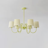 Matcha Green Pleated Fabric Chandelier Modern Multi Head Pendant Ceiling Light