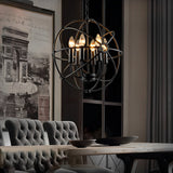 Matte Black Metal Birdcage Chandelier Retro Industrial Candlestick Pendant Light for Dining Room