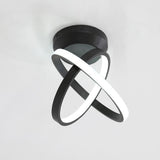 Modern Geometric Interlocking Ring LED Ceiling Light Black Flush Mount Fixture for Bedroom