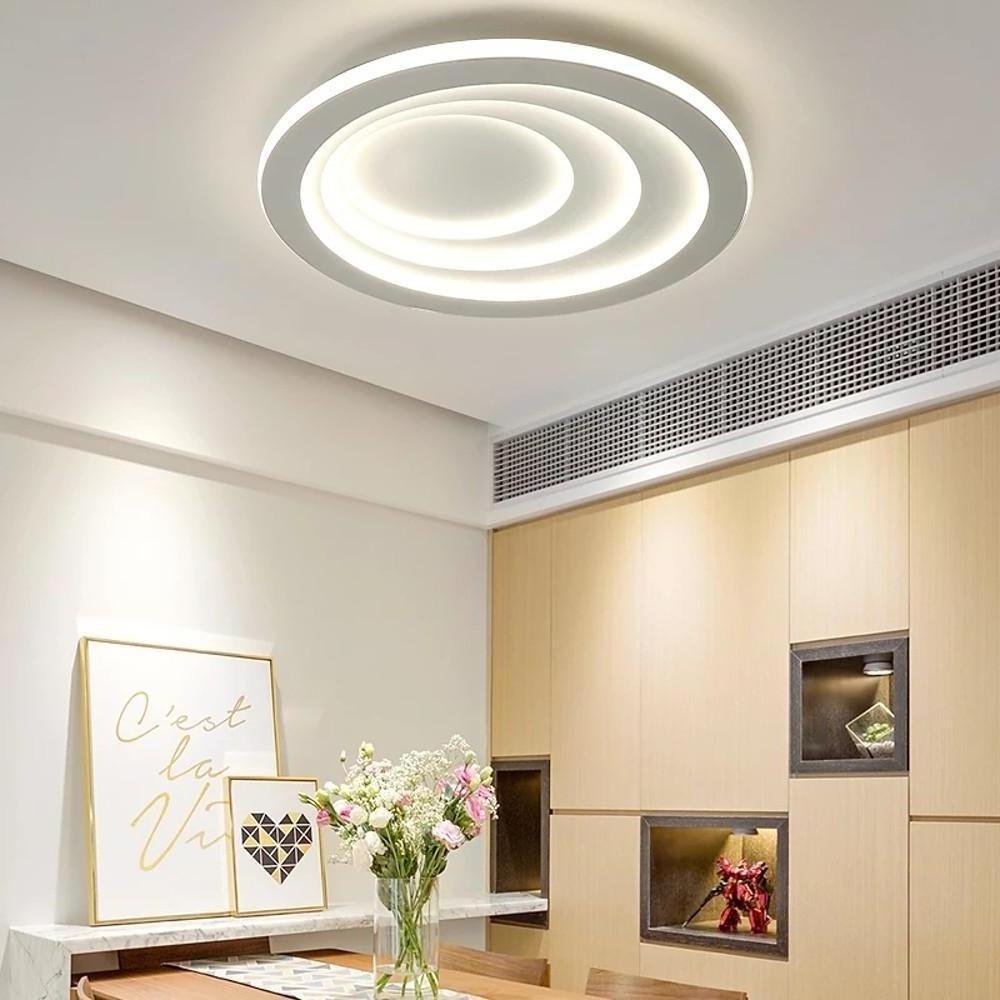 Modern Geometric LED Flush Mount Ceiling Light with Four Graduated Circles for Bedroom