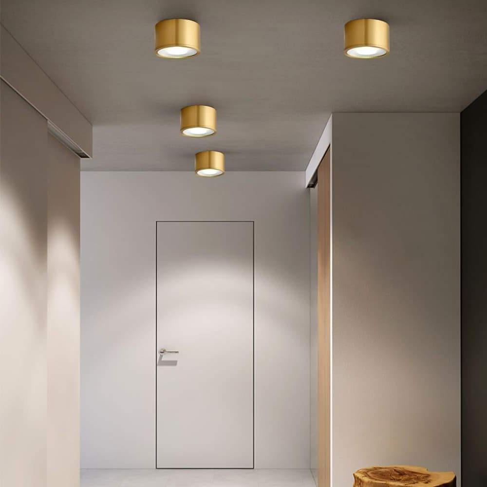 Minimalist Cylindrical LED Flush Mount Ceiling Light Copper Brass Gold Finish Downlight