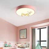 Cute Dog Pattern LED Flush Mount Ceiling Light Circular Metal Drum Fixture for Kids Bedroom