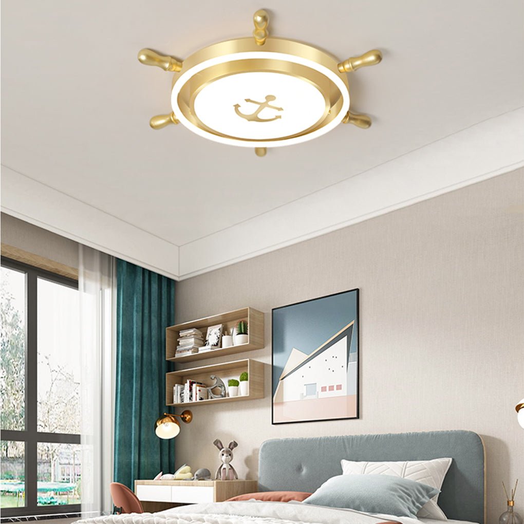 Mediterranean Nautical Rudder LED Ceiling Light for Kids Bedroom High Transmittance Acrylic Fixture