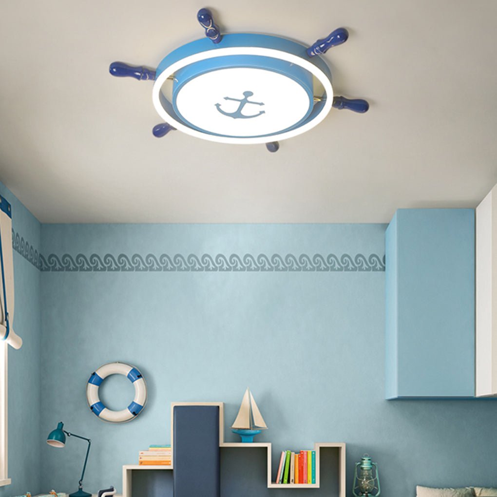 Mediterranean Nautical Rudder LED Ceiling Light for Kids Bedroom High Transmittance Acrylic Fixture