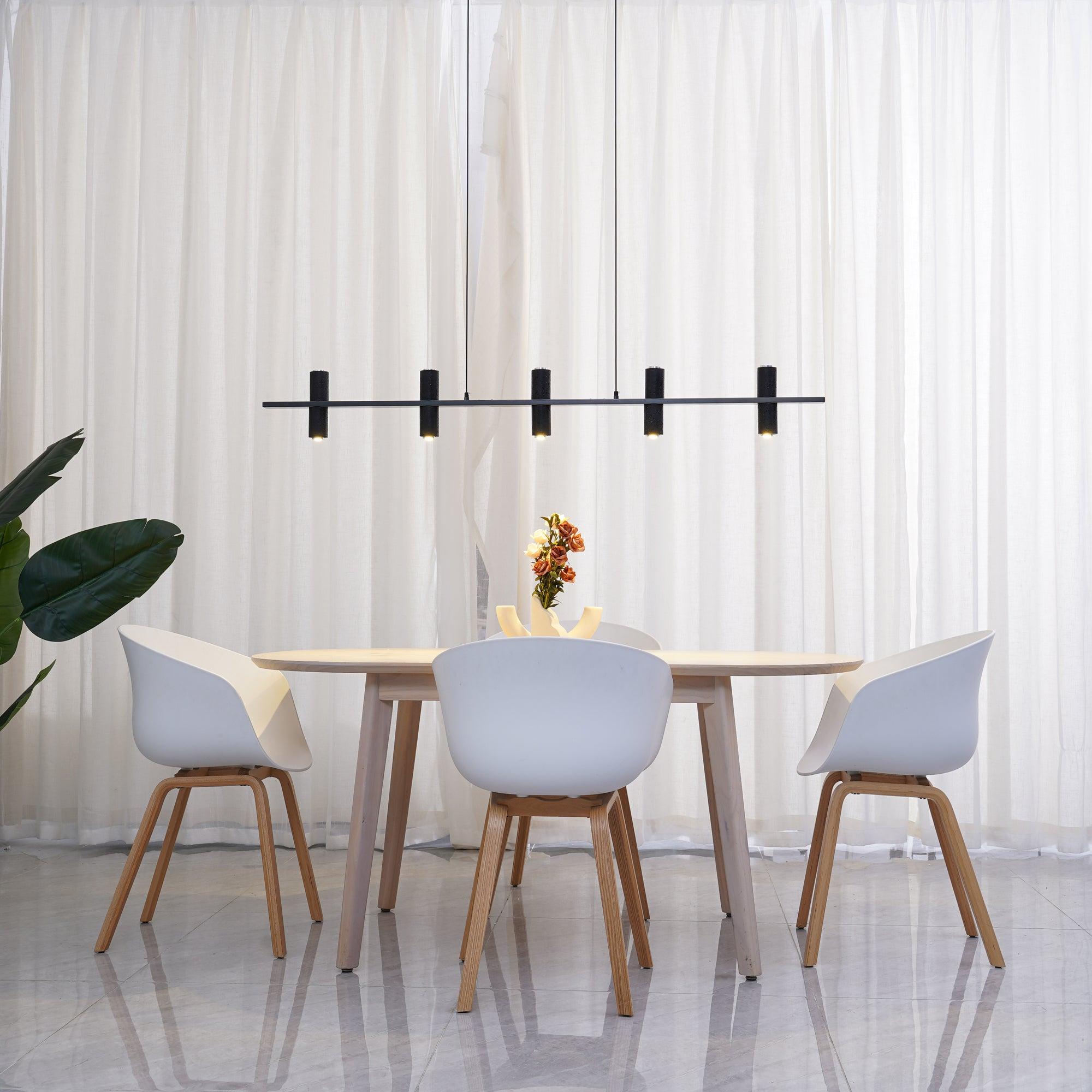 Meta Parallel Modern Linear LED Pendant Light with Natural Black Stone and Copper Accents