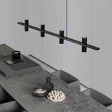 Meta Parallel Modern Linear LED Pendant Light with Natural Black Stone and Copper Accents