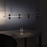 Meta Parallel Modern Linear LED Pendant Light with Natural Black Stone and Copper Accents