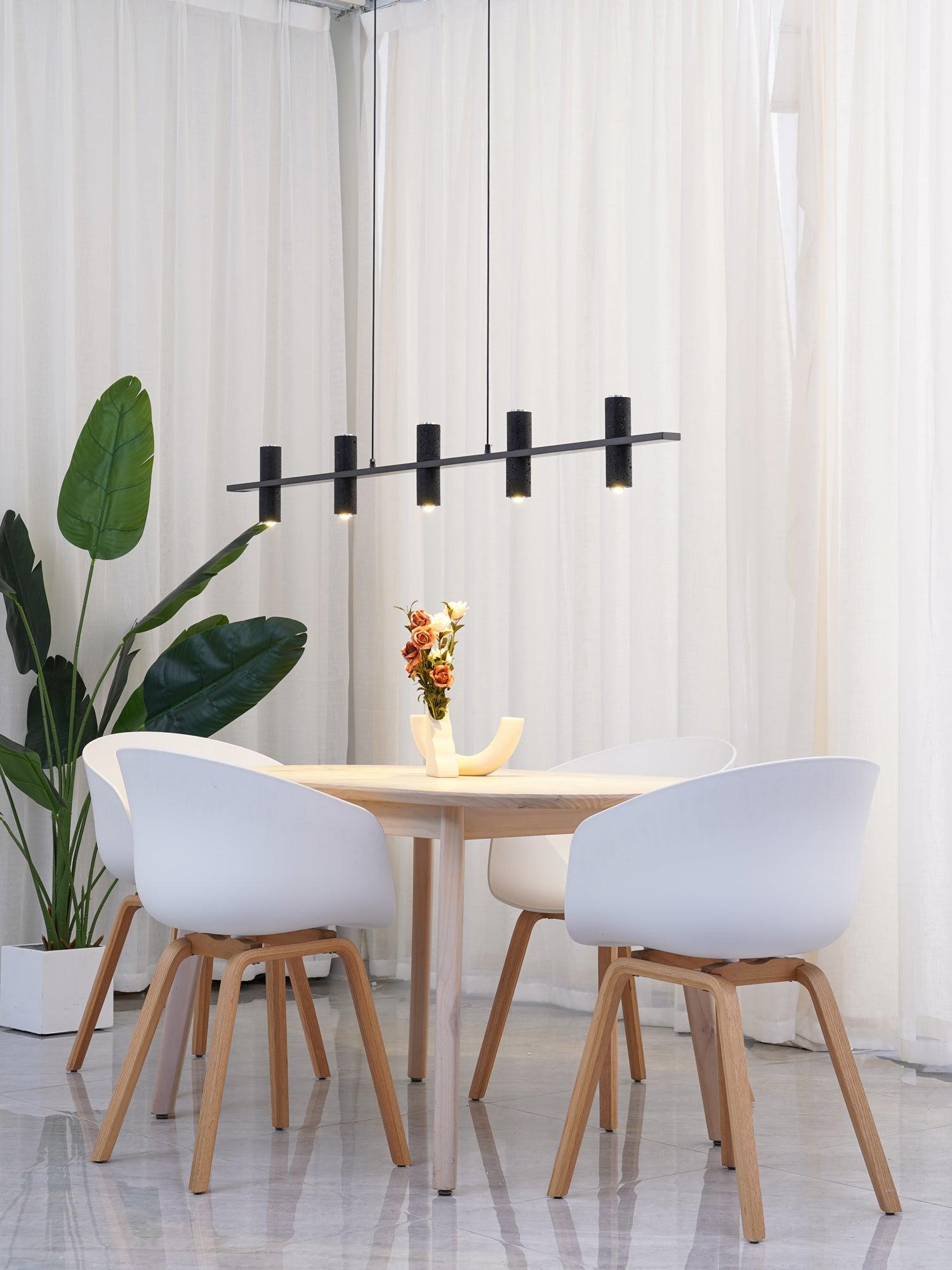 Meta Parallel Modern Linear LED Pendant Light with Natural Black Stone and Copper Accents