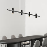 Meta Parallel Modern Linear LED Pendant Light with Natural Black Stone and Copper Accents
