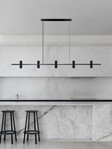 Meta Parallel Modern Linear LED Pendant Light with Natural Black Stone and Copper Accents