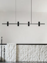 Meta Parallel Modern Linear LED Pendant Light with Natural Black Stone and Copper Accents