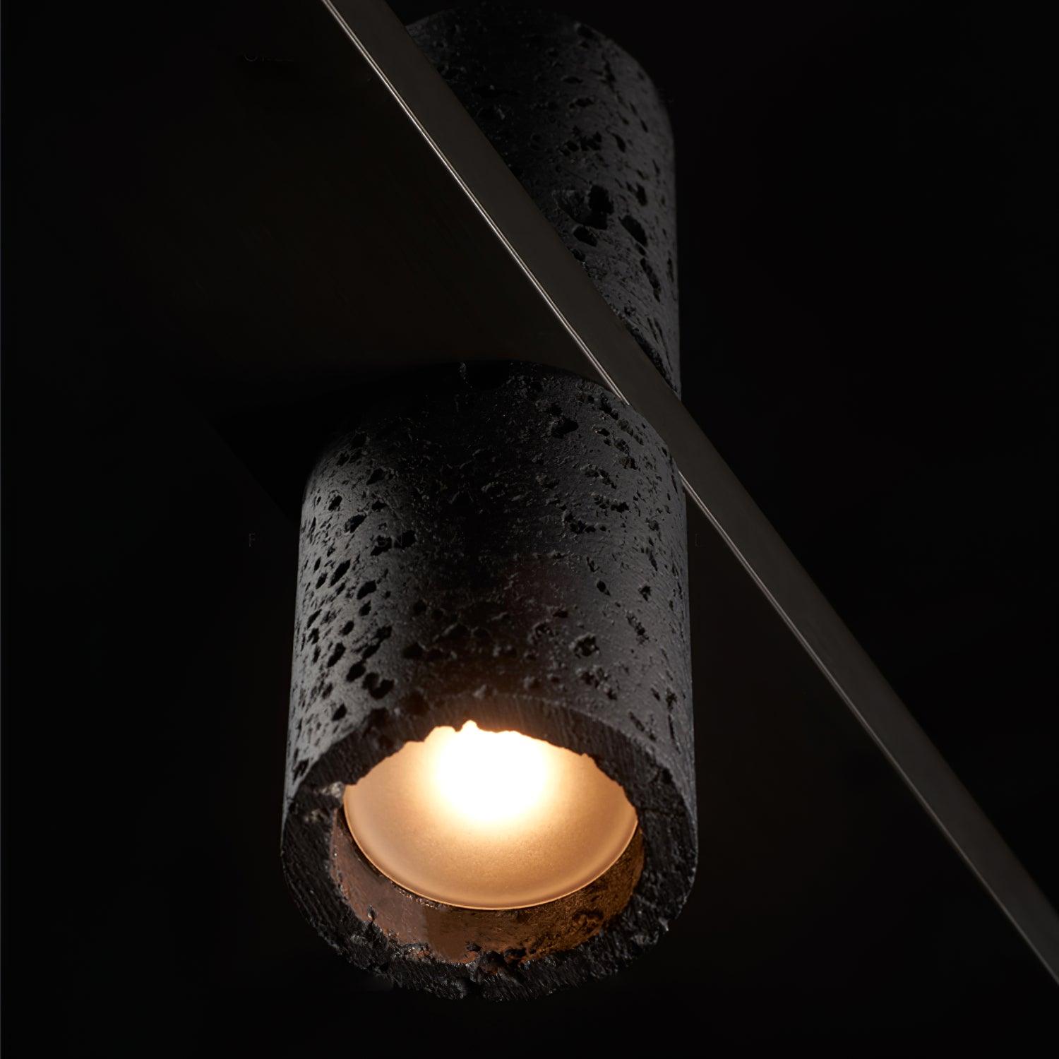 Meta Parallel Modern Linear LED Pendant Light with Natural Black Stone and Copper Accents