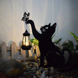 Metal Cat Silhouette Waterproof Solar Hanging Lantern with Warm White LED for Garden Landscape