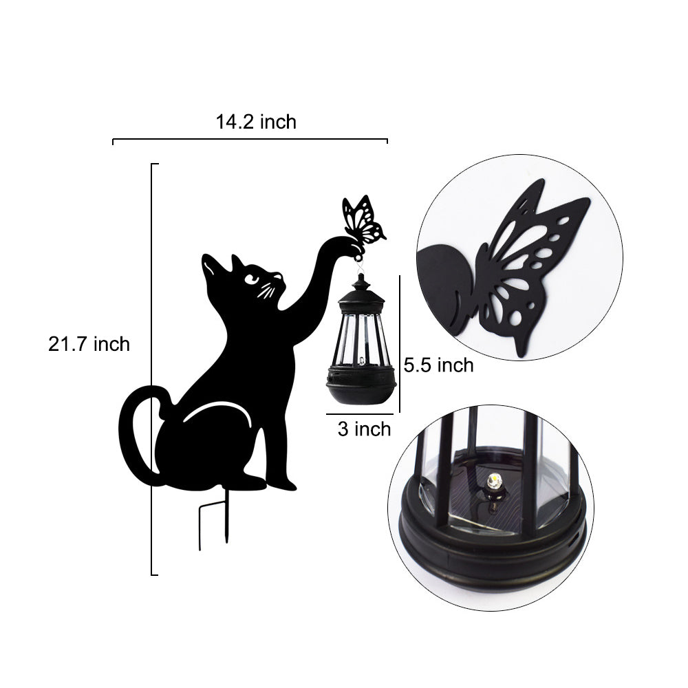 Metal Cat Silhouette Waterproof Solar Hanging Lantern with Warm White LED for Garden Landscape