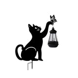 Metal Cat Silhouette Waterproof Solar Hanging Lantern with Warm White LED for Garden Landscape