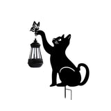 Metal Cat Silhouette Waterproof Solar Hanging Lantern with Warm White LED for Garden Landscape