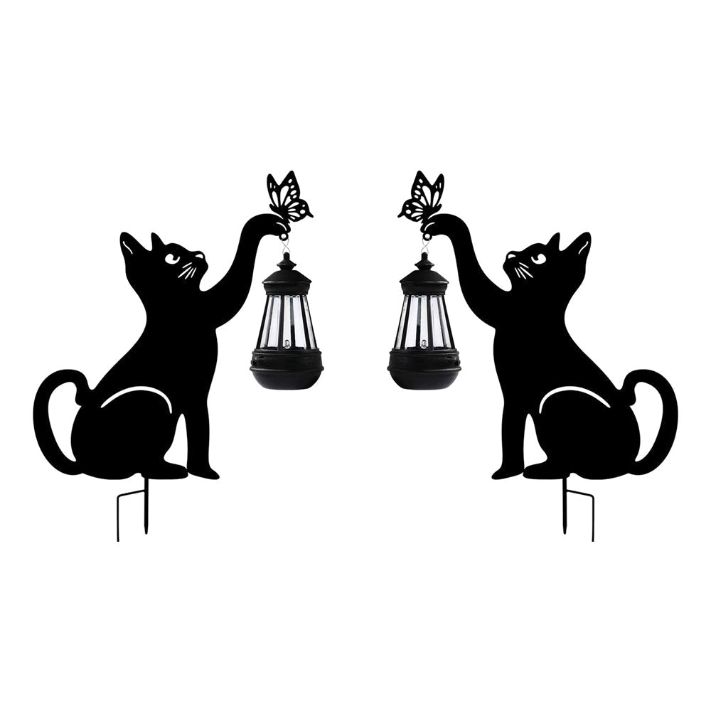 Metal Cat Silhouette Waterproof Solar Hanging Lantern with Warm White LED for Garden Landscape