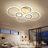 Modern 6 Ring Geometric LED Flush Mount Ceiling Light Dimmable Lighting Fixture for Bedroom and Living Room