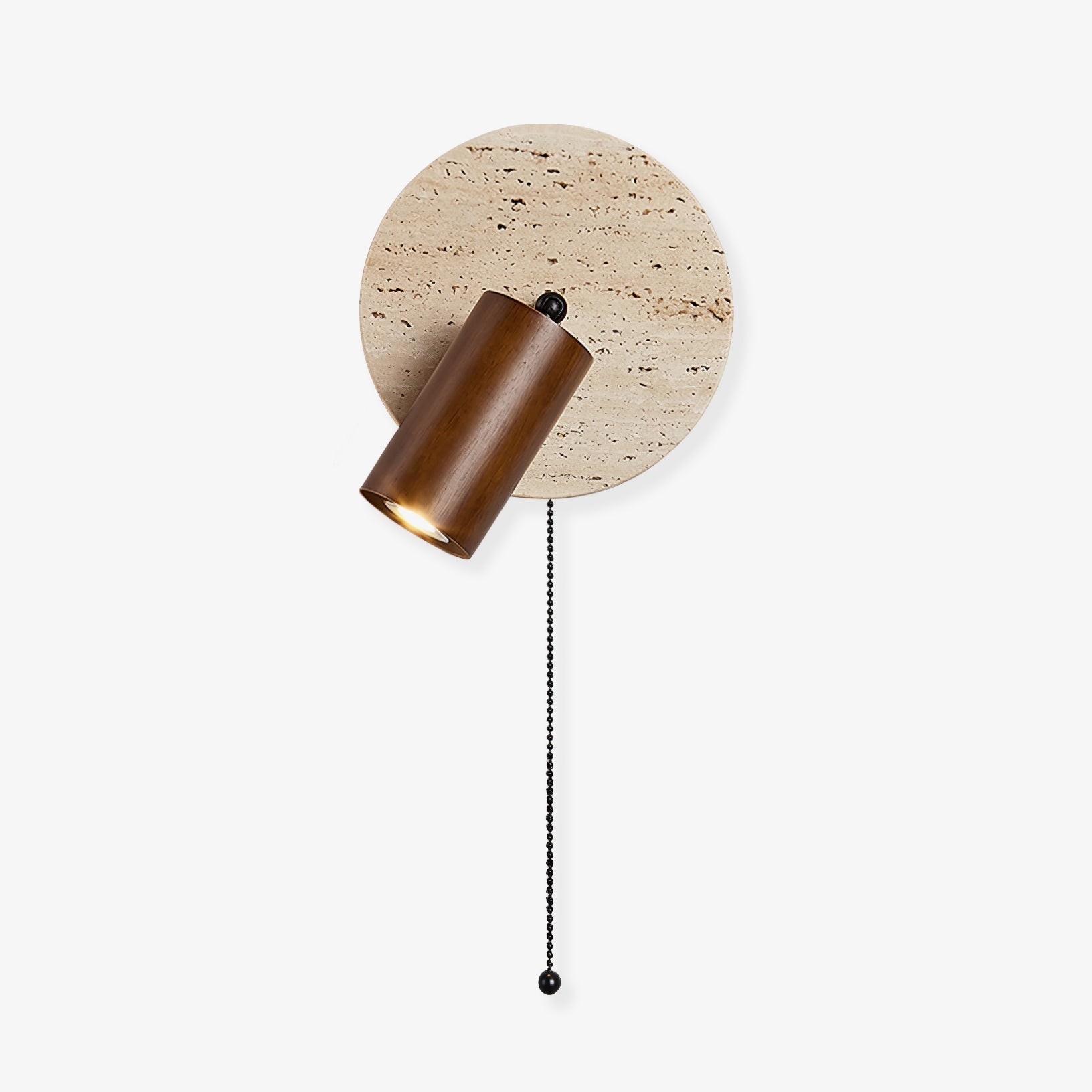 Miadi Natural Yellow Travertine and Wood Wall Lamp with Pull Chain Switch