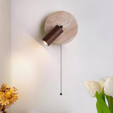 Miadi Natural Yellow Travertine and Wood Wall Lamp with Pull Chain Switch