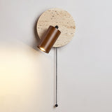 Miadi Natural Yellow Travertine and Wood Wall Lamp with Pull Chain Switch