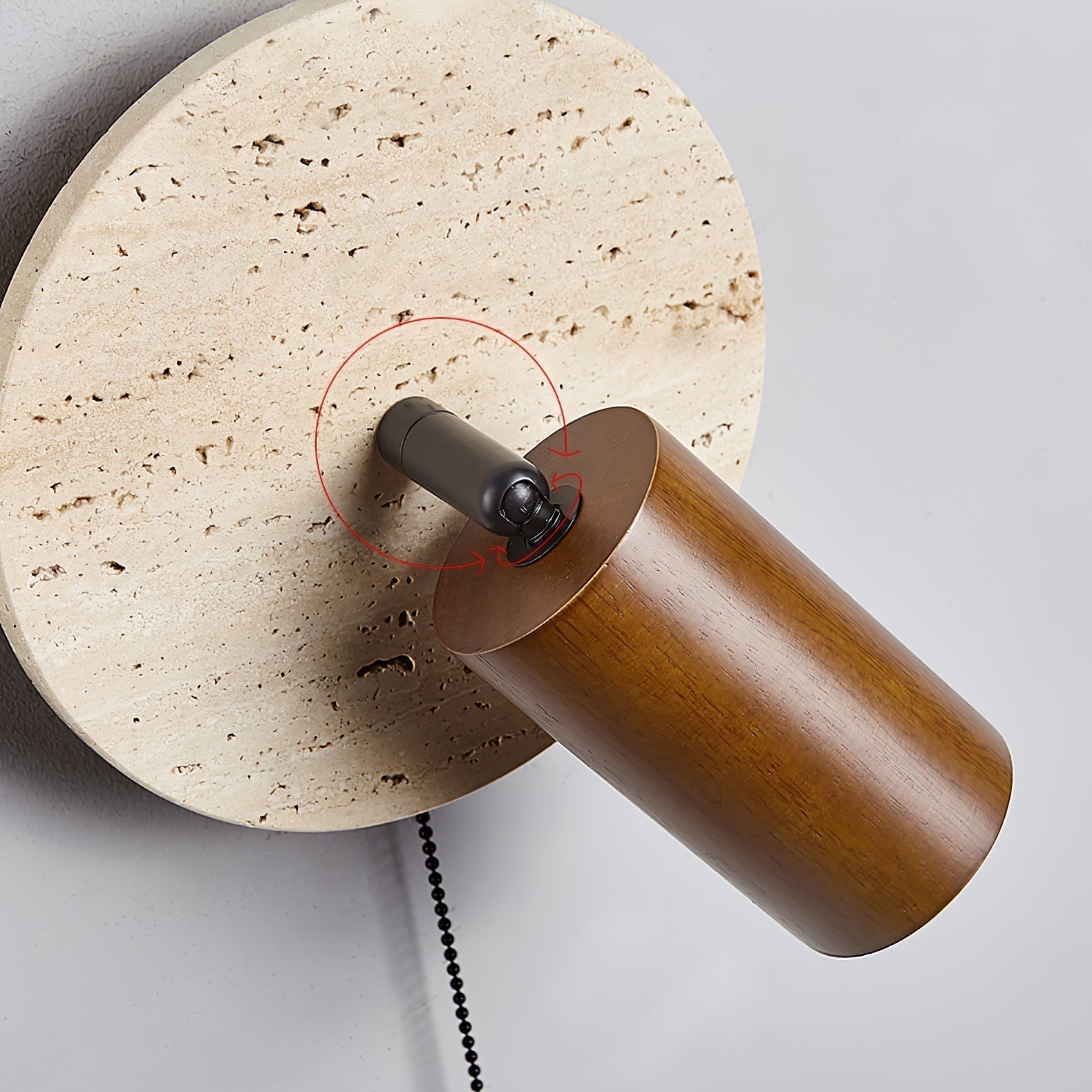 Miadi Natural Yellow Travertine and Wood Wall Lamp with Pull Chain Switch