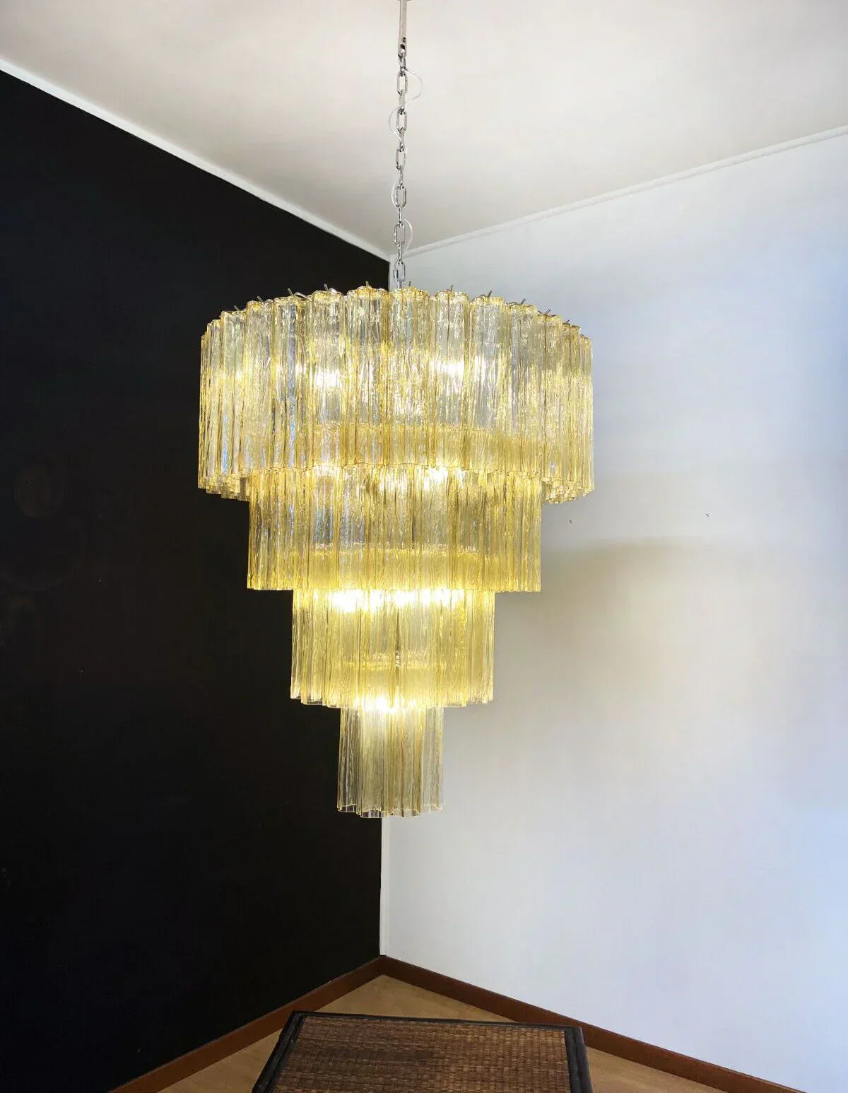 mid-century-amber-murano-style-glass-tube-chandelier-for-modern-dining-rooms