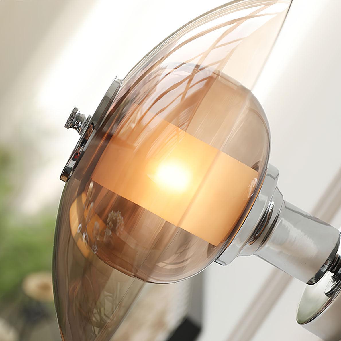 Mid Century Chrome Flying Saucer Wall Sconce with Amber Glass Shade