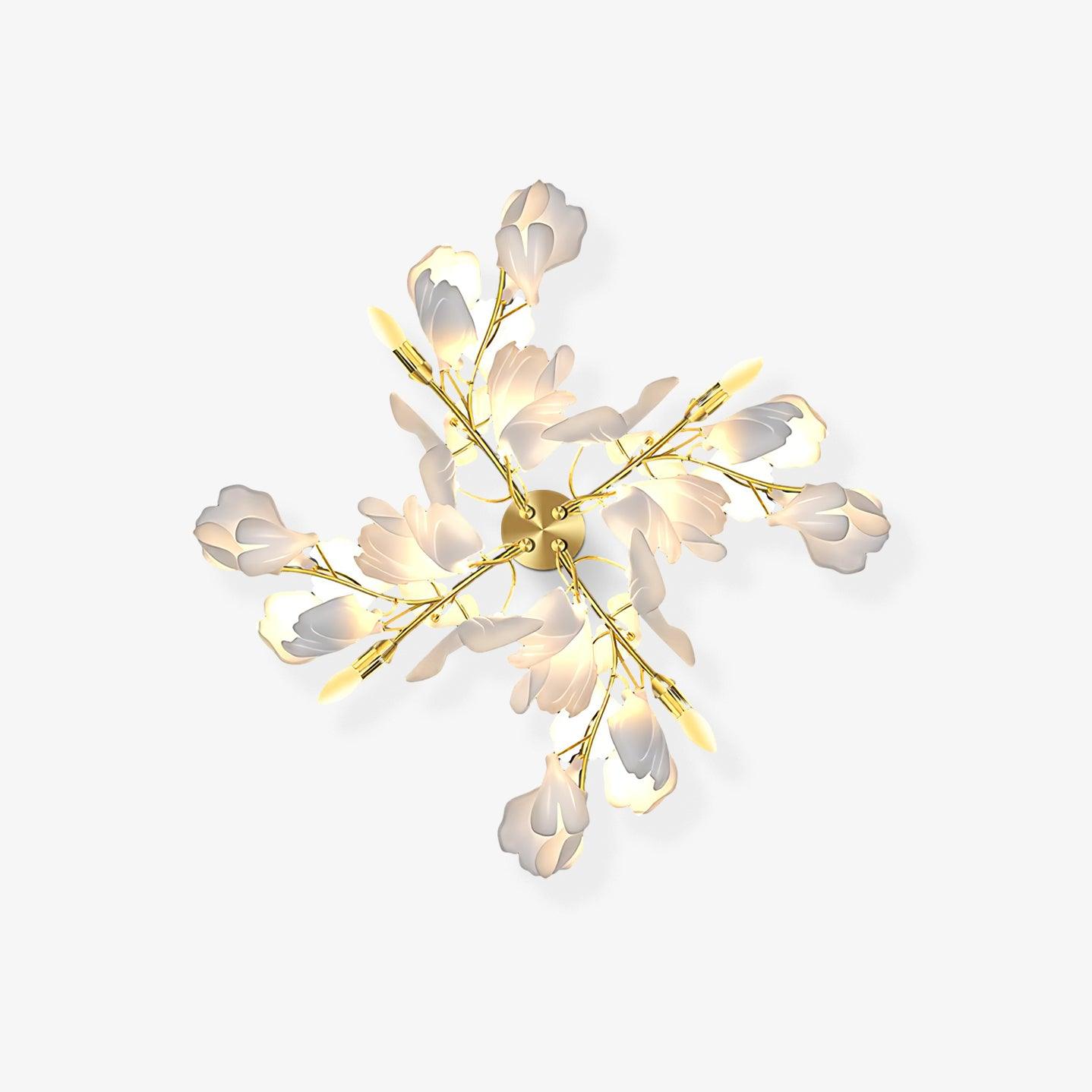 Mid Century Gold Gingko Flower Wall Sconce with Elegant White Ceramic Details for Indoor Lighting