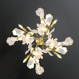 Mid Century Gold Gingko Flower Wall Sconce with Elegant White Ceramic Details for Indoor Lighting