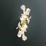 Mid Century Gold Gingko Flower Wall Sconce with Elegant White Ceramic Details for Indoor Lighting