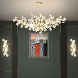 Mid Century Gold Gingko Flower Wall Sconce with Elegant White Ceramic Details for Indoor Lighting