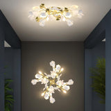 Mid Century Gold Gingko Flower Wall Sconce with Elegant White Ceramic Details for Indoor Lighting