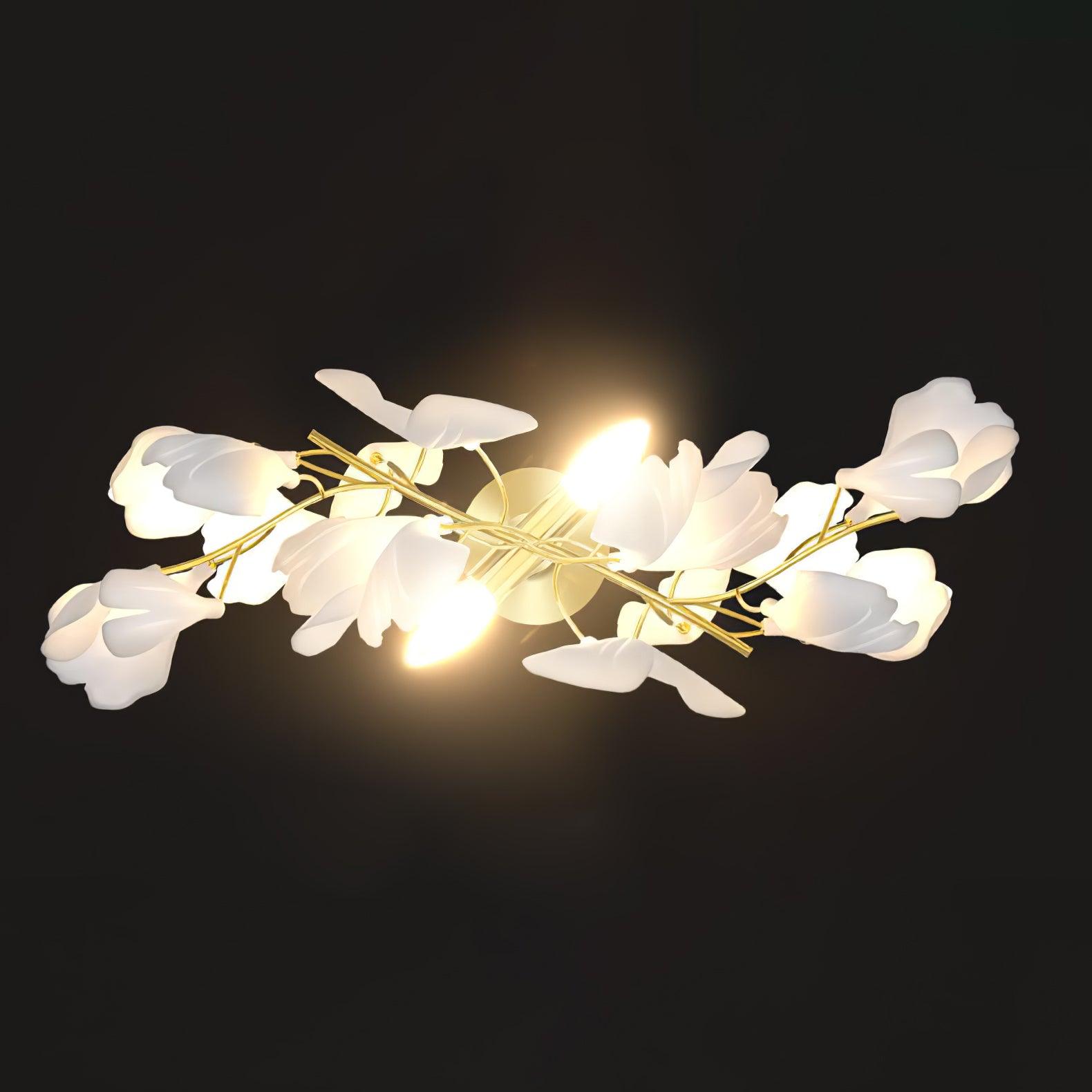 Mid Century Gold Gingko Flower Wall Sconce with Elegant White Ceramic Details for Indoor Lighting