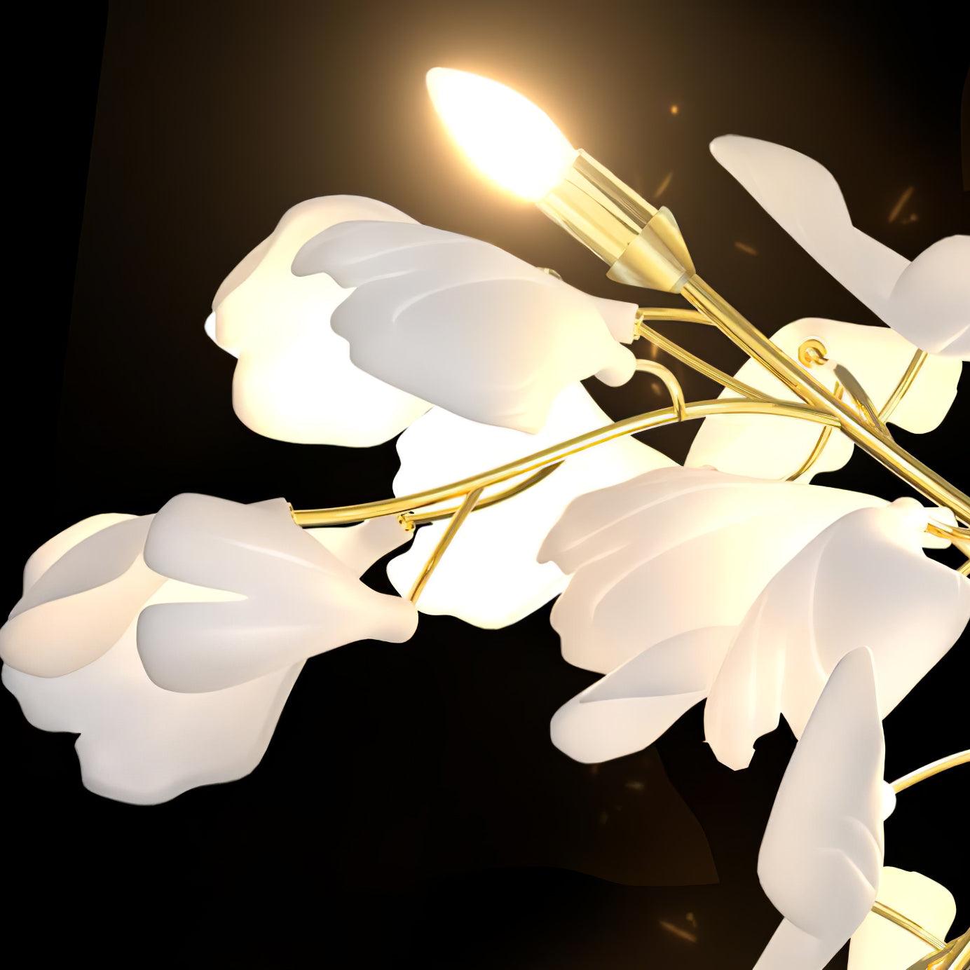 Mid Century Gold Gingko Flower Wall Sconce with Elegant White Ceramic Details for Indoor Lighting