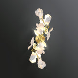 Mid Century Gold Gingko Flower Wall Sconce with Elegant White Ceramic Details for Indoor Lighting