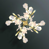 Mid Century Gold Gingko Flower Wall Sconce with Elegant White Ceramic Details for Indoor Lighting