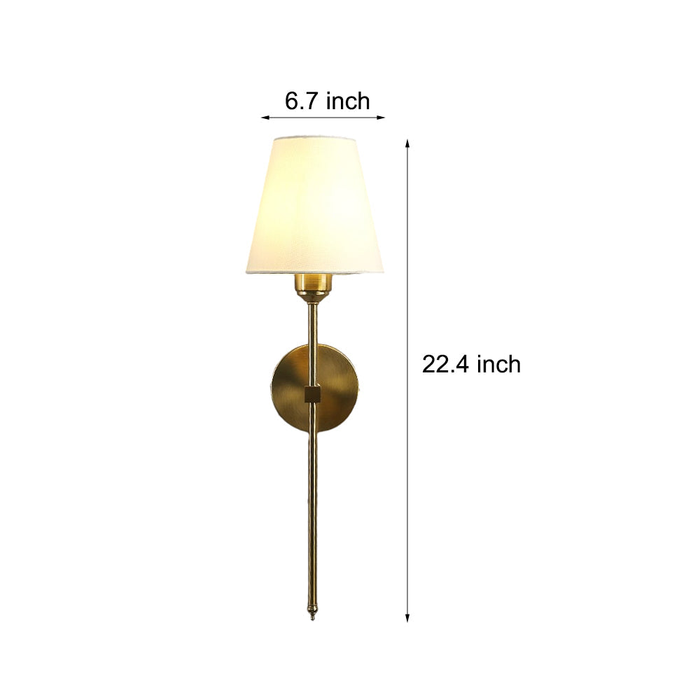 Mid Century Modern 1 Light Indoor Wall Sconce with White Linen Fabric Shade Black and Gold Finish