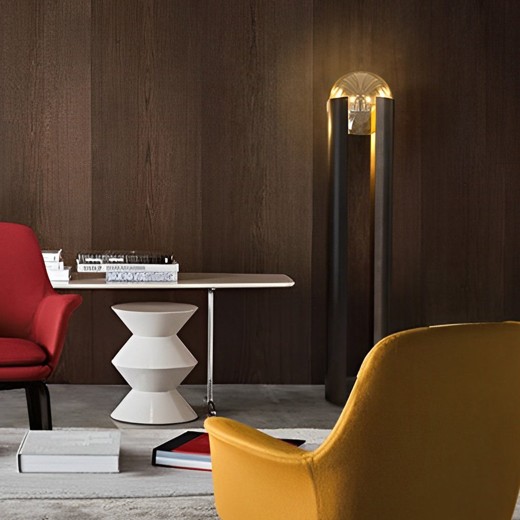 Mid Century Modern Amber Glass Ball Table and Floor Lamp with Black Metal Base