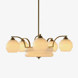 Mid Century Modern Art Deco Chandelier with Glass Globe Shades Vintage Electrolier Pendant Light