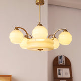 Mid Century Modern Art Deco Chandelier with Glass Globe Shades Vintage Electrolier Pendant Light